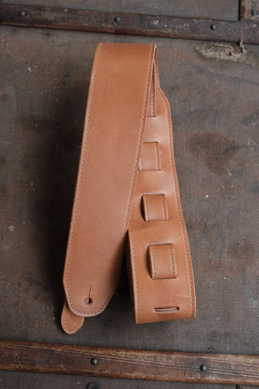 Premium Wide Leather Guitar Strap Italian Tan - Handmade in the UK