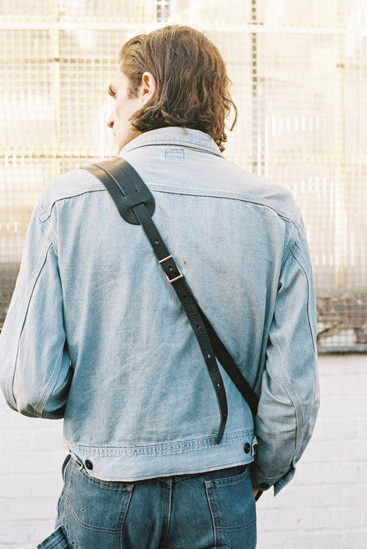 Thin Tumbled Leather Guitar Strap Midnight - Handmade in the UK