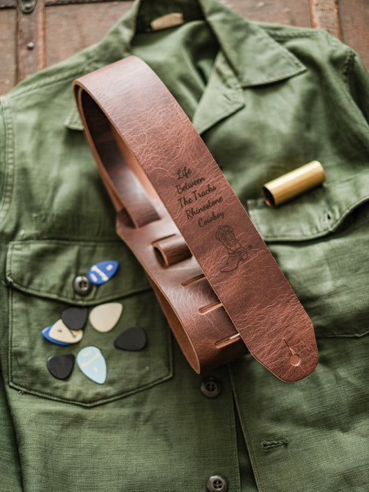 Classic Personalized Leather Guitar Strap – Five Colourways - Handmade in the UK by Guitarists | Full-Grain Leather | Gift for Guitarists