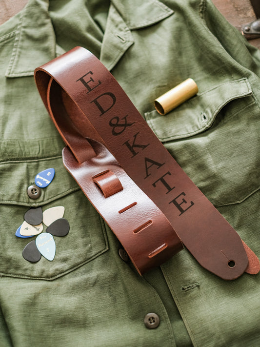 Classic Personalized Leather Guitar Strap – Five Colourways - Handmade in the UK by Guitarists | Full-Grain Leather | Gift for Guitarists