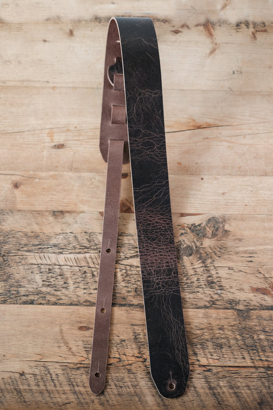 Classic All Leather Guitar Strap 6cm Roadworn Dark Brown