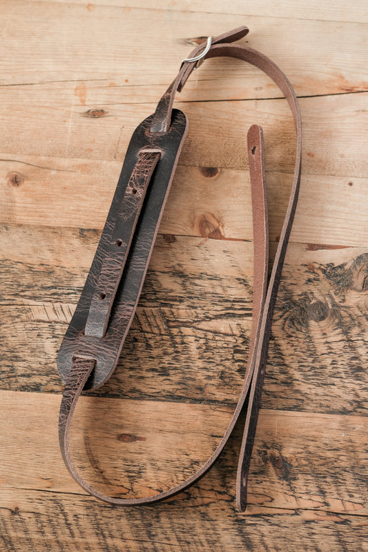 Leather Shoulder Pad Guitar Strap Roadworn Dark Brown
