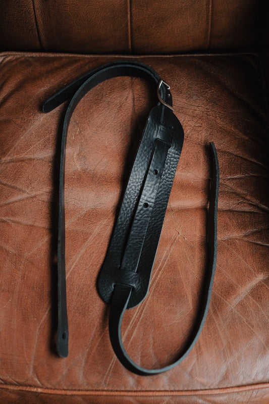 Thin Tumbled Leather Guitar Strap Midnight - Handmade in the UK