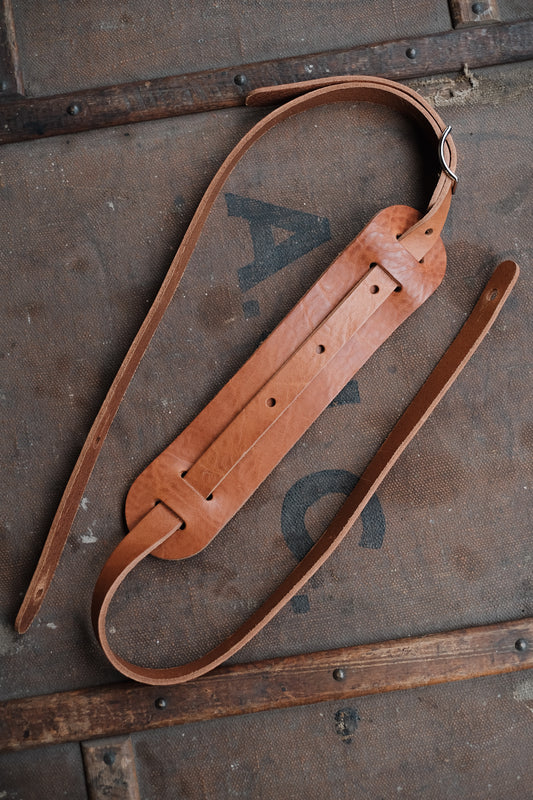 Thin Tumbled Leather Shoulder Pad Guitar Strap Honey - Handmade in the UK