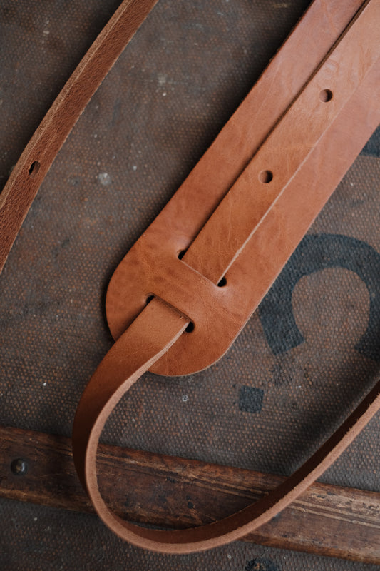Thin Tumbled Leather Shoulder Pad Guitar Strap Honey - Handmade in the UK