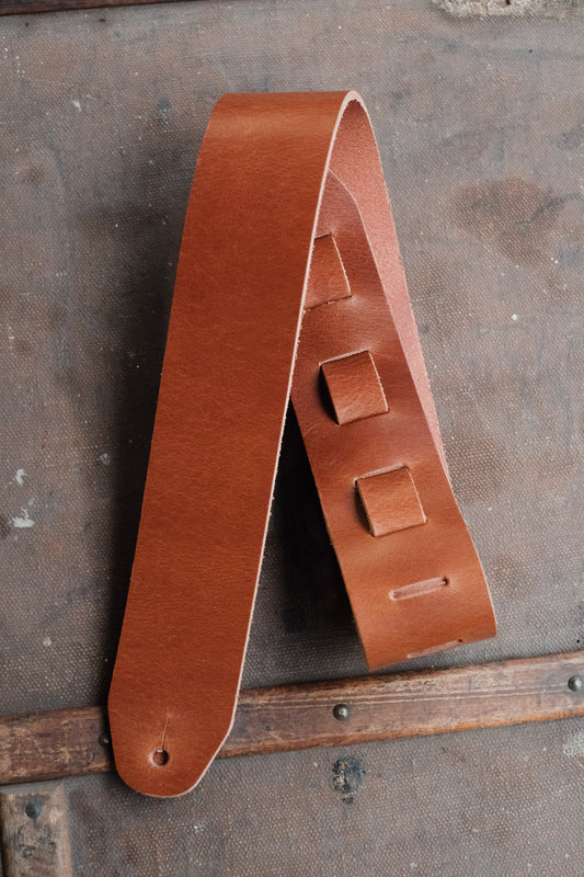 Classic Wide Leather Guitar Strap 6cm Honey - Handmade in the UK