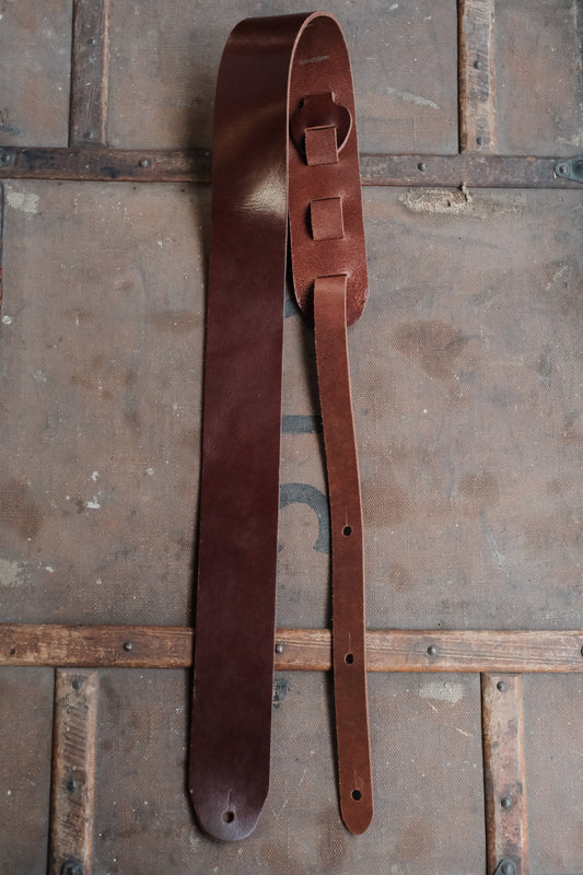 Classic Wide Leather Guitar Strap 6cm Chestnut - Handmade in the UK
