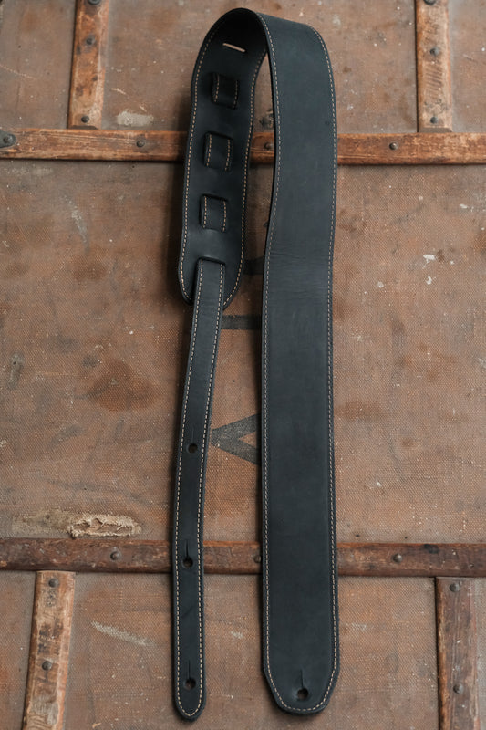 Premium Wide Leather Guitar Strap 6cm Black - Handmade in the UK