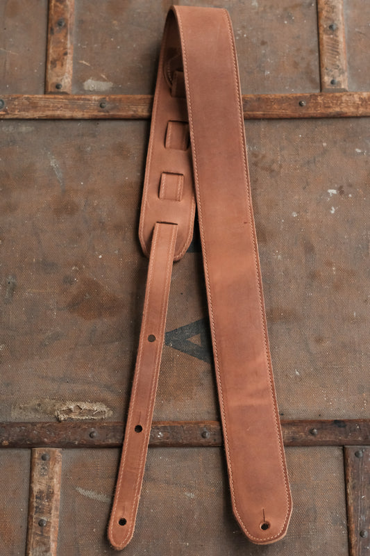 Premium Wide Leather Guitar Strap 6cm Tobacco - Handmade in the UK