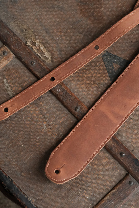 Premium Wide Leather Guitar Strap 6cm Tobacco - Handmade in the UK