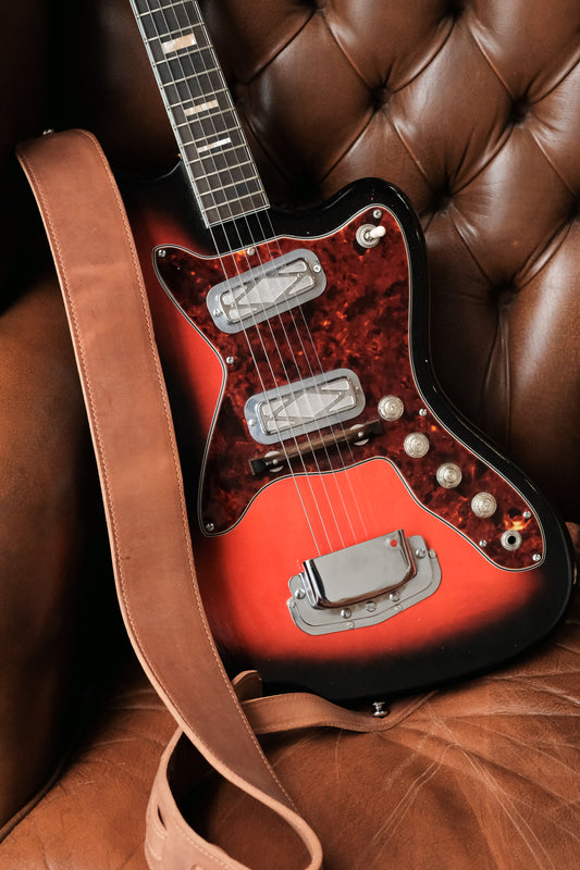 Premium Wide Leather Guitar Strap 6cm Tobacco - Handmade in the UK