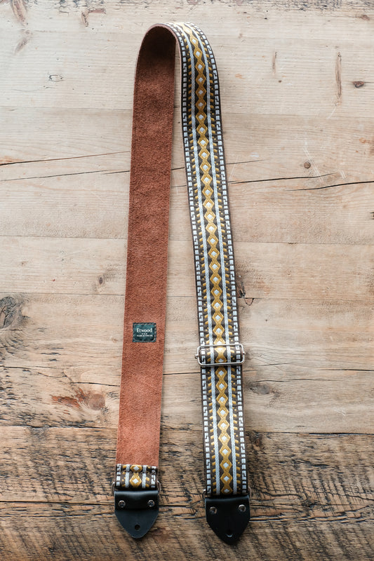 Vintage Diamond 60s / 70s Hippie Guitar Strap -  Suede Backing - Handmade in the UK