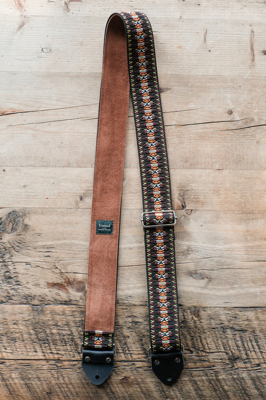 Vintage Aztec 60s / 70s Hippie Guitar Strap -  Suede Backing -  Handmade in the UK