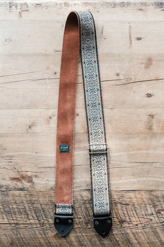 Vintage Gold 60s / 70s Hippie Guitar Strap -  Suede Backing - Handmade in the UK