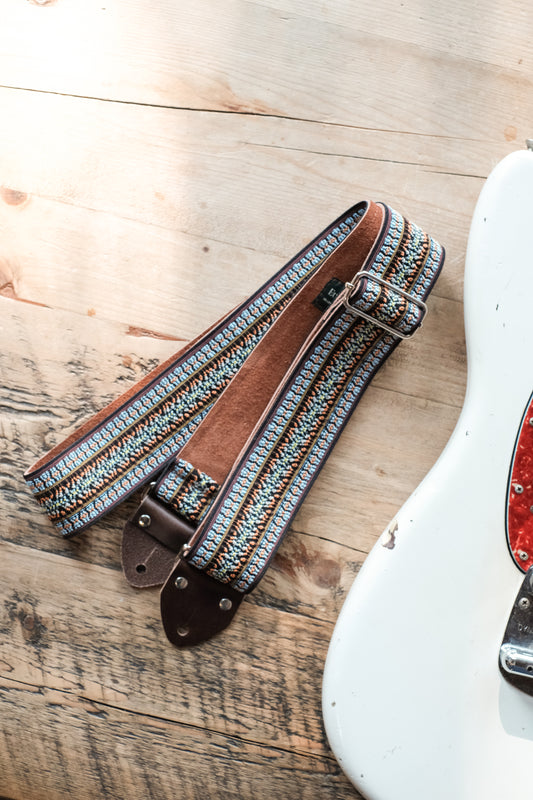 Vintage Ethnic 60s / 70s Hippie Guitar Strap -  Suede Backing -  Handmade in the UK