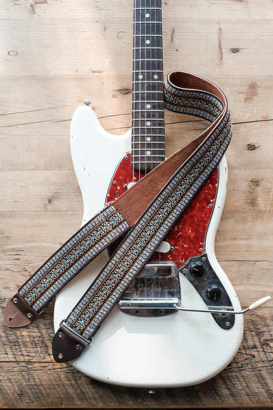 Vintage Ethnic 60s / 70s Hippie Guitar Strap -  Suede Backing -  Handmade in the UK