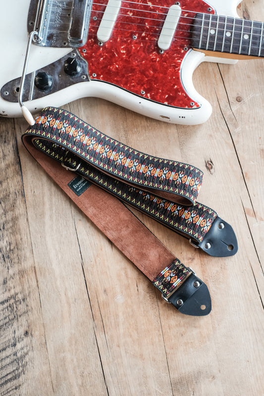 Vintage Aztec 60s / 70s Hippie Guitar Strap -  Suede Backing -  Handmade in the UK