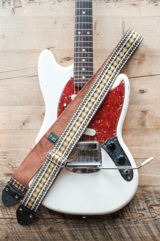 Vintage Diamond 60s / 70s Hippie Guitar Strap -  Suede Backing - Handmade in the UK