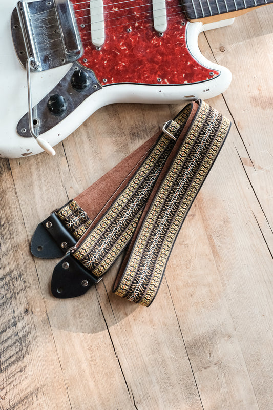 Vintage Ethnic 60s / 70s Hippie Guitar Strap -  Suede Backing -  Handmade in the UK