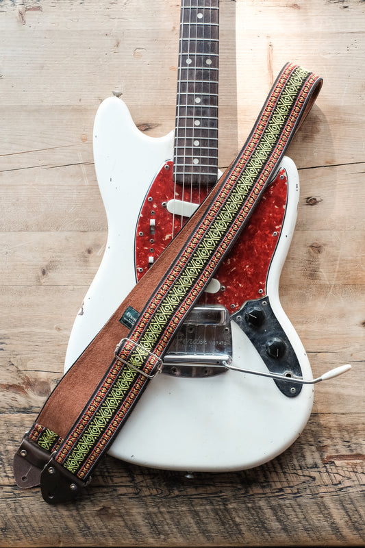 Vintage Aztec 60s / 70s Hippie Guitar Strap - Suede Backing - Handmade in the UK