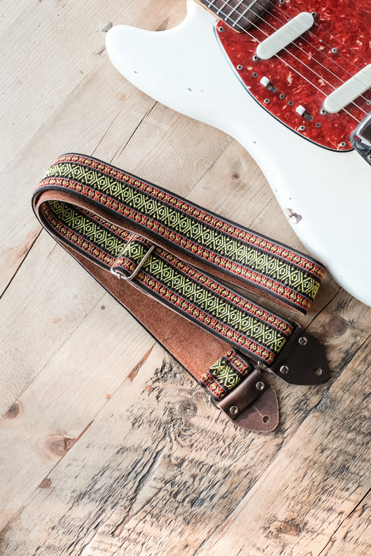 Vintage Aztec 60s / 70s Hippie Guitar Strap - Suede Backing - Handmade in the UK