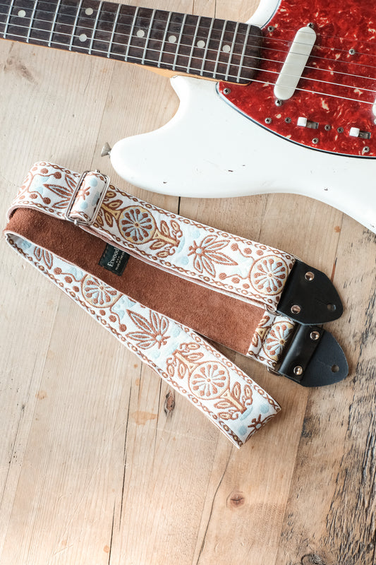Vintage Floral 60s / 70s Hippie Guitar Strap -  Suede Backing -  Handmade in the UK
