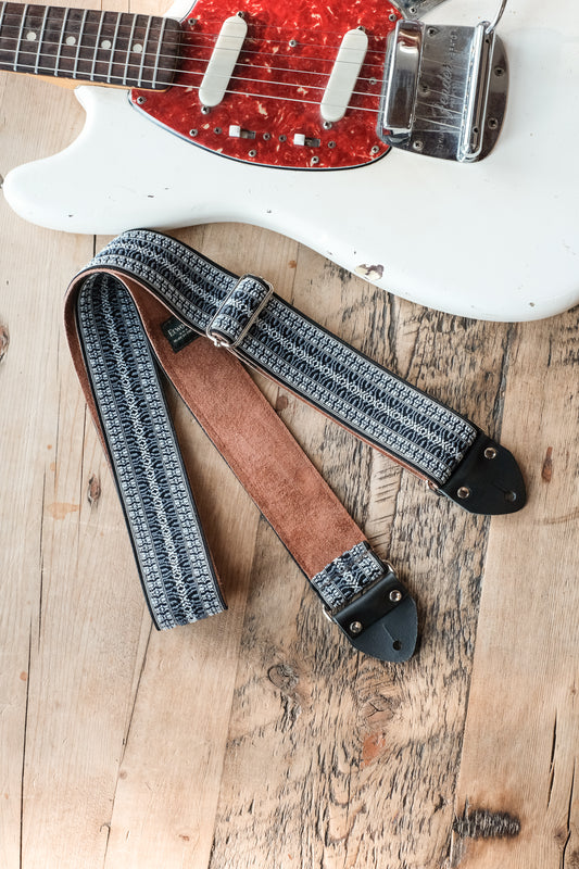 Vintage Blue 60s / 70s Hippie Guitar Strap -  Suede Backing -  Handmade in the UK