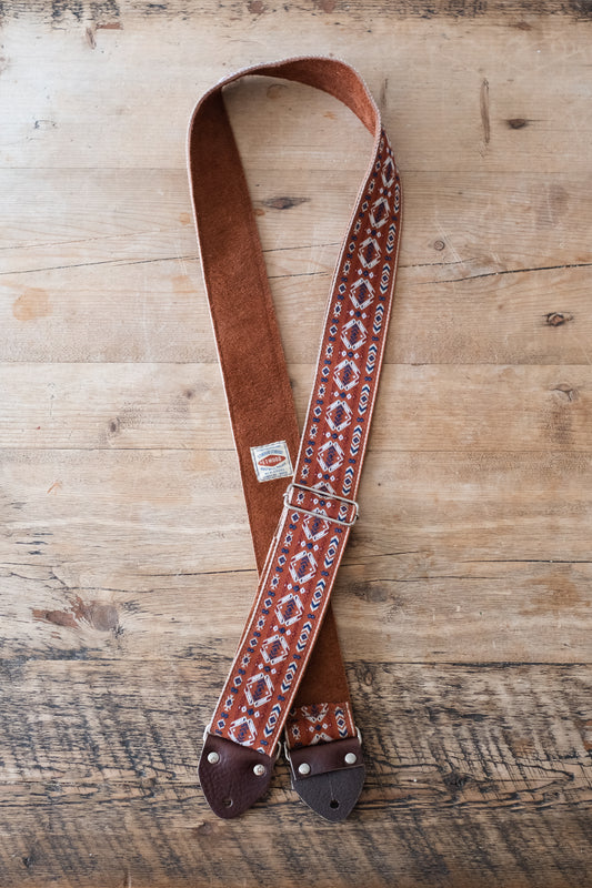 Red Vintage 60s / 70s Hippie Guitar Strap - Suede Backing - Handmade in the UK