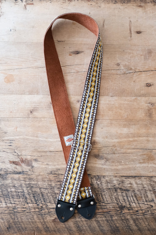 Vintage Diamond 60s / 70s Hippie Guitar Strap -  Suede Backing - Handmade in the UK