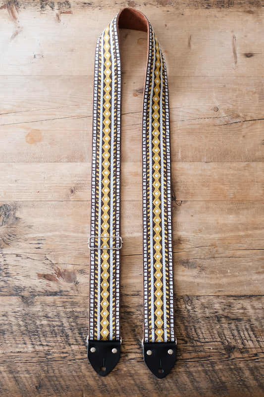 Vintage Diamond 60s / 70s Hippie Guitar Strap -  Suede Backing - Handmade in the UK