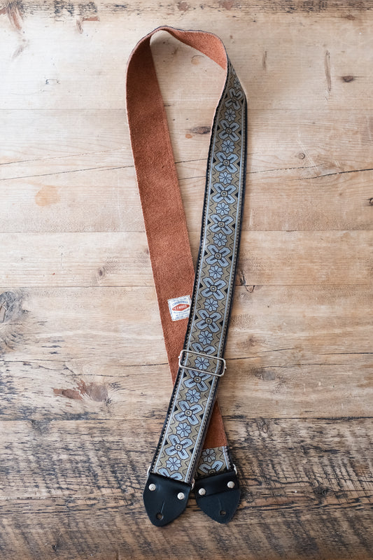 Vintage Gold 60s / 70s Hippie Guitar Strap -  Suede Backing - Handmade in the UK