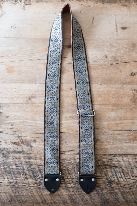 Vintage Gold 60s / 70s Hippie Guitar Strap -  Suede Backing - Handmade in the UK