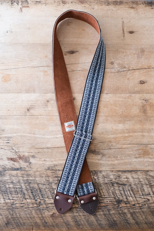 Blue Ethnic Vintage 60s / 70s Hippie Guitar Strap - Suede Backing - Handmade in the UK