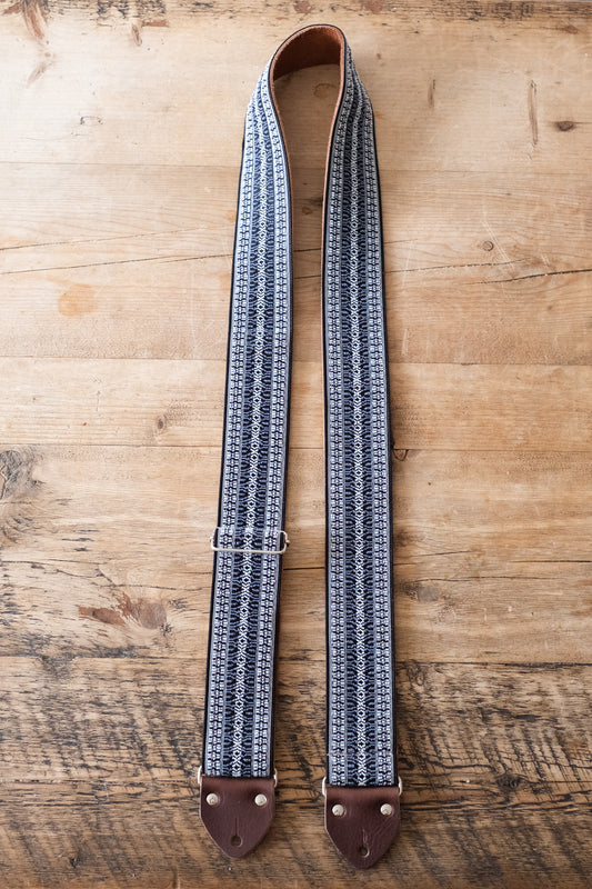Blue Ethnic Vintage 60s / 70s Hippie Guitar Strap - Suede Backing - Handmade in the UK