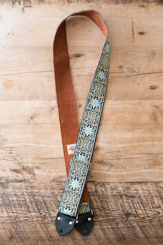 Vintage Blue Star 60s / 70s Hippie Guitar Strap -  Suede Backing - Handmade in the UK