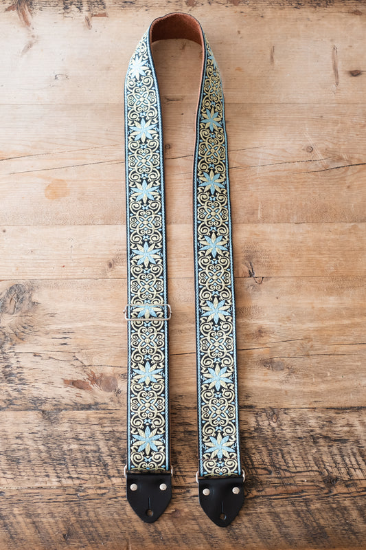 Vintage Blue Star 60s / 70s Hippie Guitar Strap -  Suede Backing - Handmade in the UK