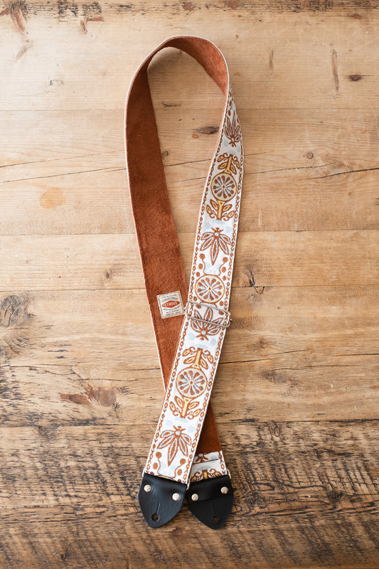 Vintage Floral 60s / 70s Hippie Guitar Strap -  Suede Backing -  Handmade in the UK