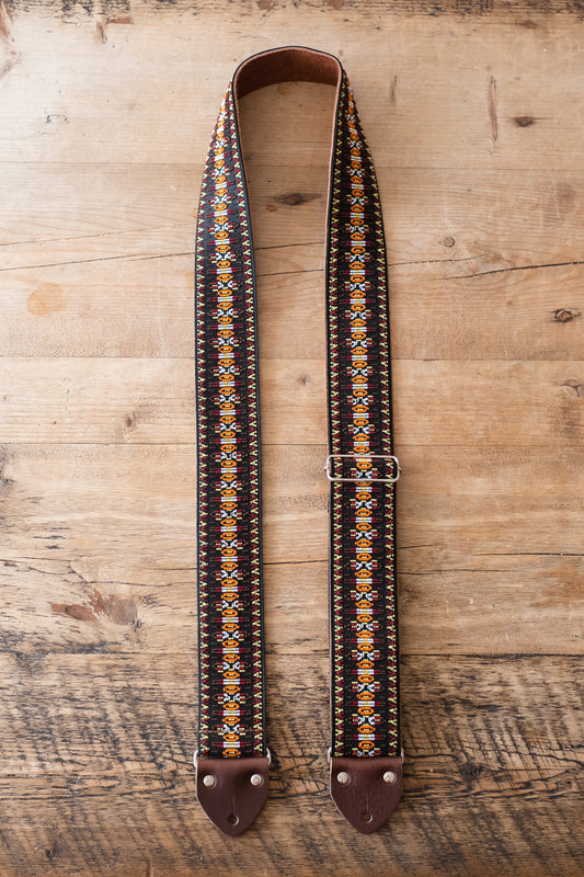Vintage Aztec 60s / 70s Hippie Guitar Strap -  Suede Backing -  Handmade in the UK