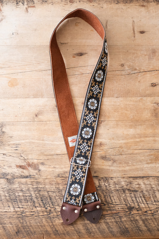 Vintage Floral 60s / 70s Hippie Guitar Strap - Suede Backing -  Handmade in the UK