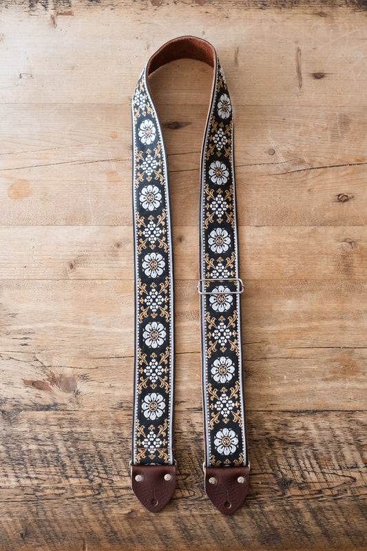 Vintage Floral 60s / 70s Hippie Guitar Strap - Suede Backing -  Handmade in the UK