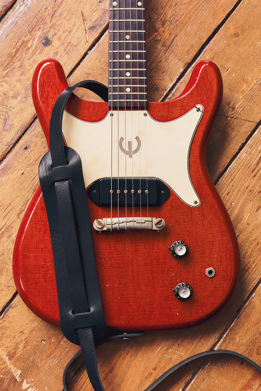 Thin Tumbled Leather Guitar Strap Midnight - Handmade in the UK