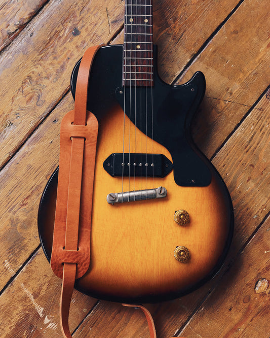 Tumbled Leather Shoulder Pad Guitar Strap Honey