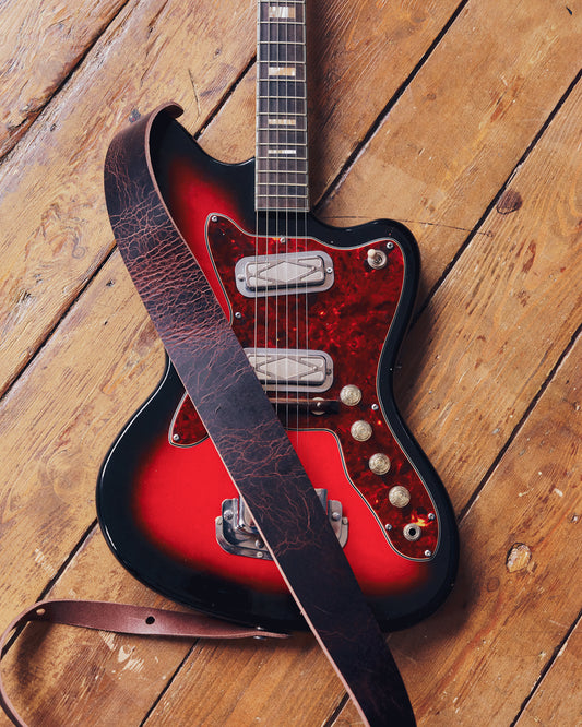 Classic All Leather Guitar Strap 6cm Roadworn Dark Brown