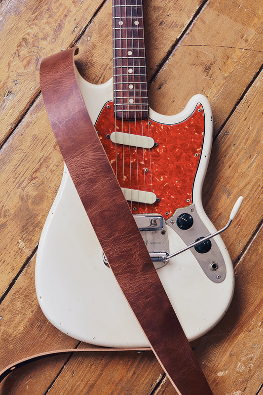 Classic Wide Leather Guitar Strap 6cm Roadworn - Handmade in the UK
