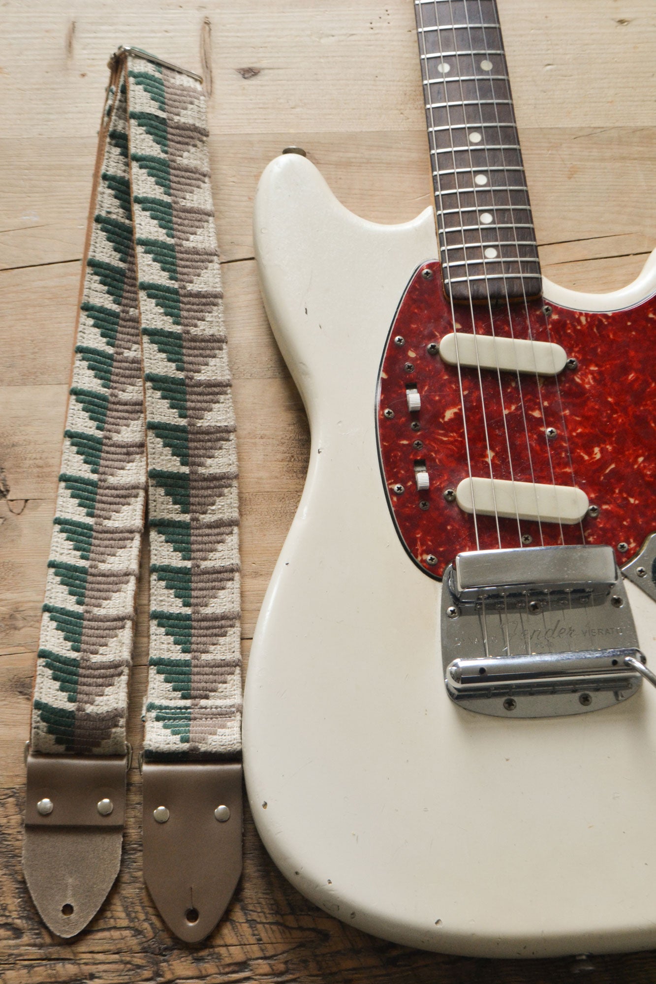 green guitar strap handmade Etwood Studios