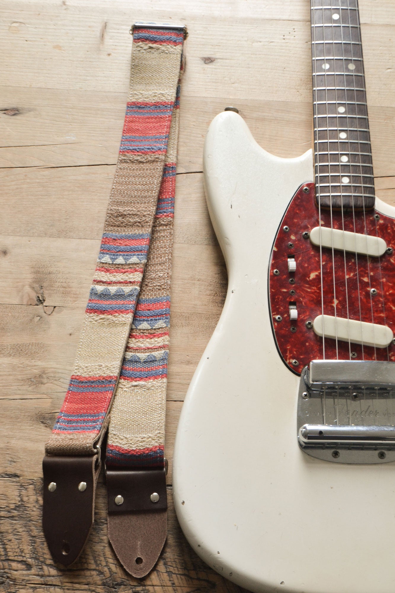 vintage white guitar strap handmade